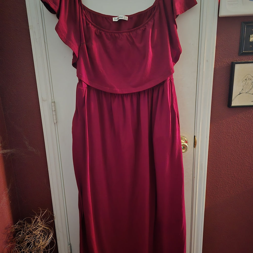 Red Ruffled Smocked Off-Shoulder Maxi Dress